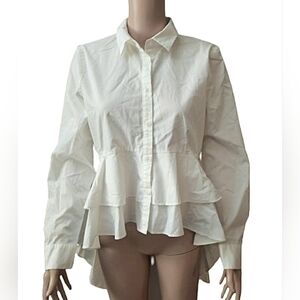 A.N.A White Button Down Peplum Shirt Blouse M